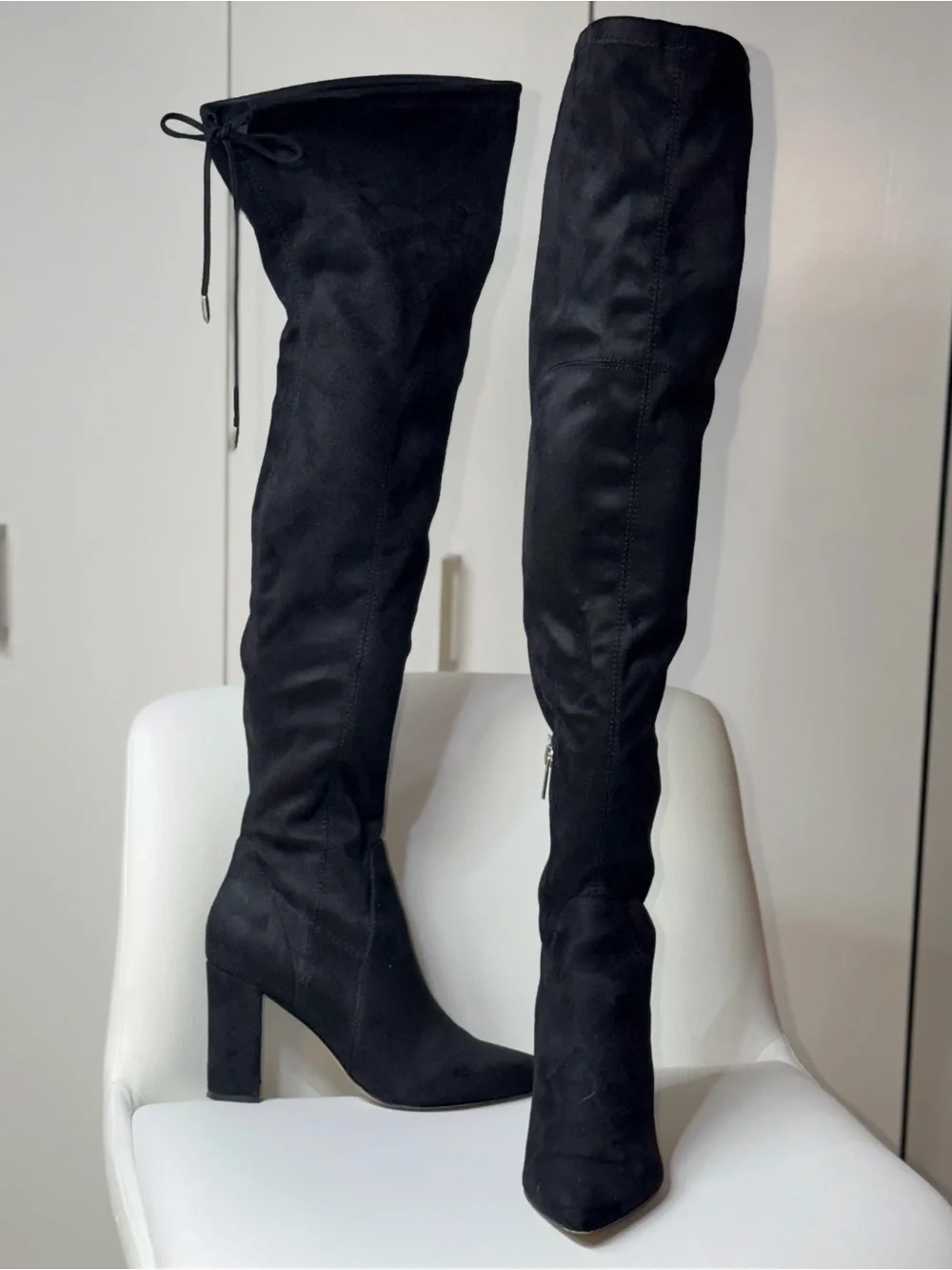 Marc Fisher Black Over-the-Knee Suede Block Heel Pointed Toe Luxury Boots 6 36